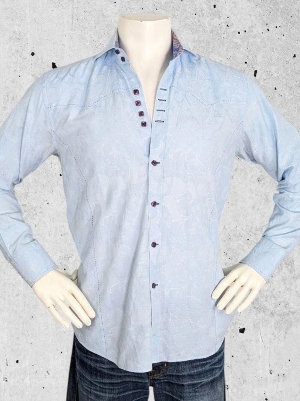 Bogosse Shirt Size 3 or Medium Blue Flip Cuffs Jacquard Pattern